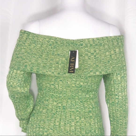 AFRM Green &Yellow Marled Long Sleeves Off Shoulder Bodysuit Sweater Size Medium - Picture 6 of 16